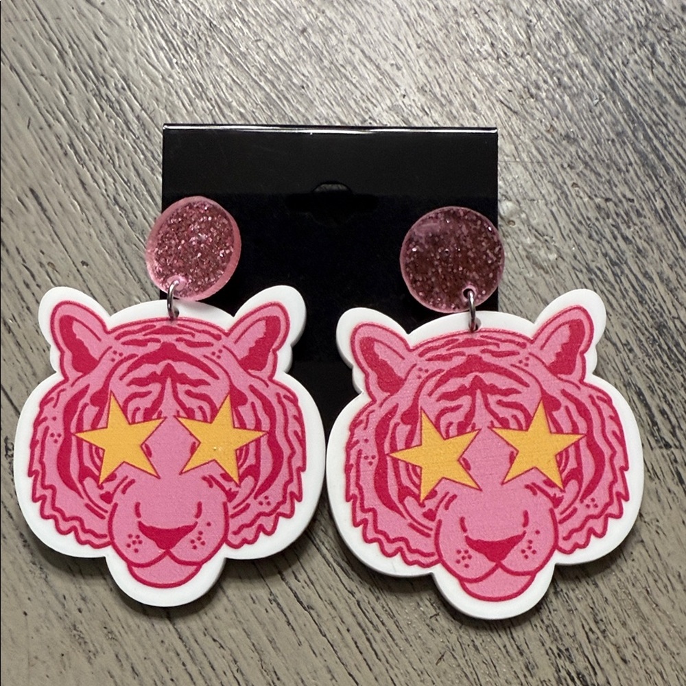 Pink Tiger Star Earrings